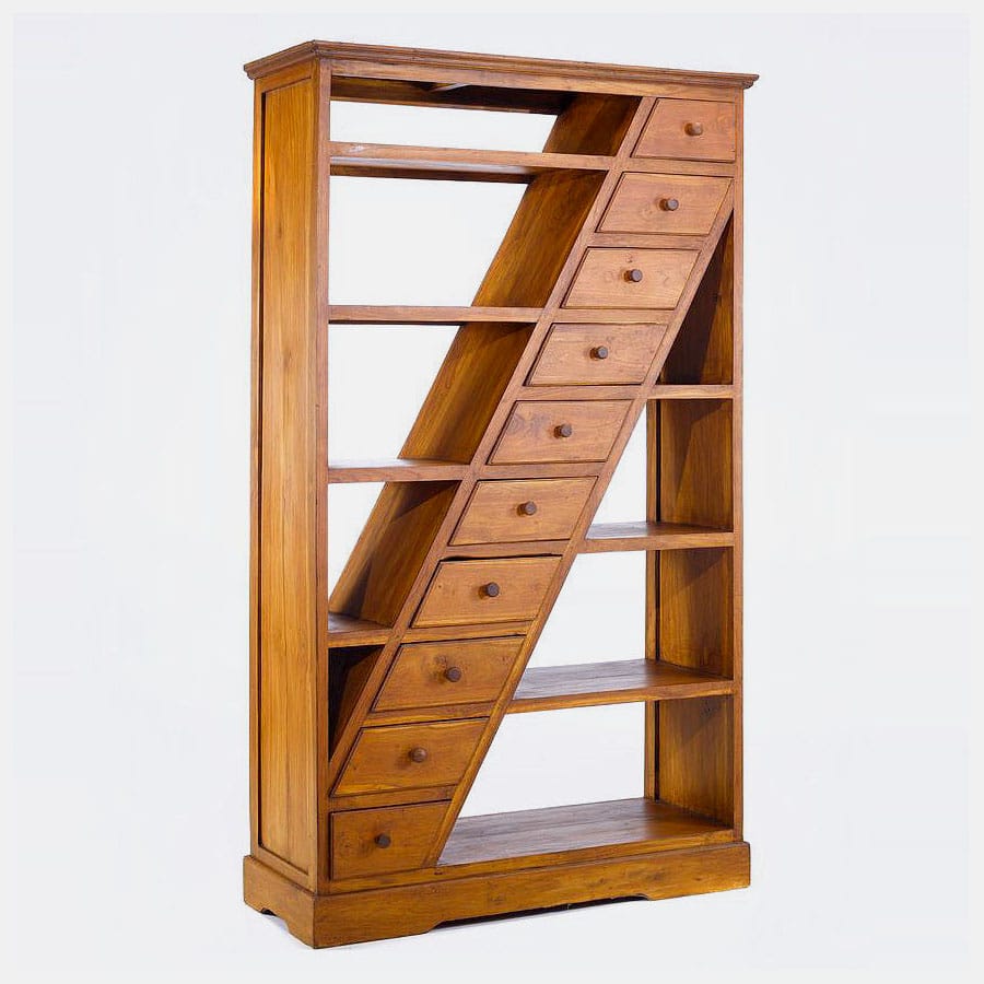 Teak bookshelf diagonal 10 drawers