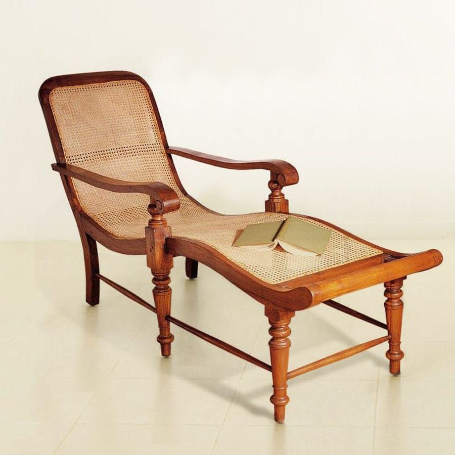 Teak rattan lounger