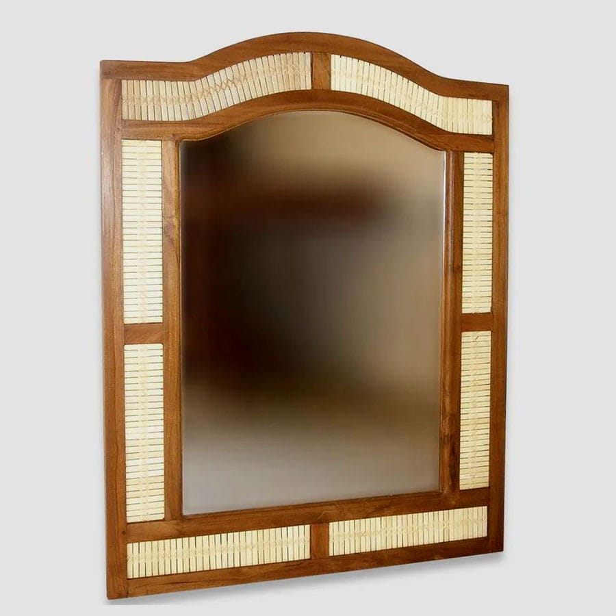Teak mirror bamboo weaving