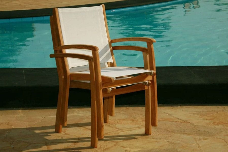 Teak stacking chair batyline sling