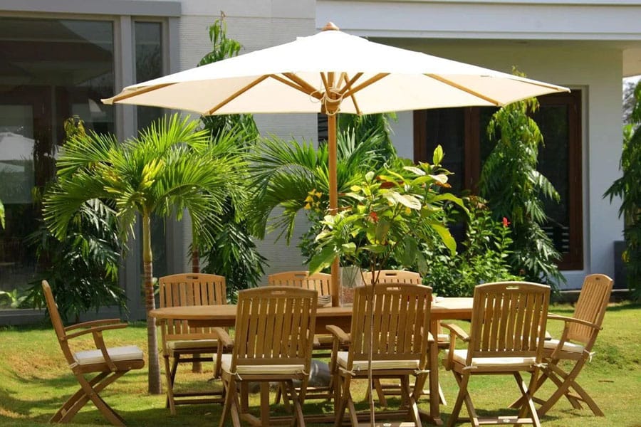 Teak and sunbrella parasols