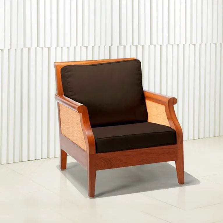 Teak easy chair rattan side