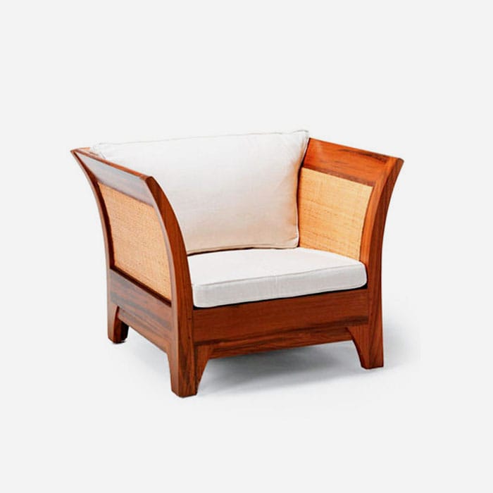 Teak club chair rattan sides