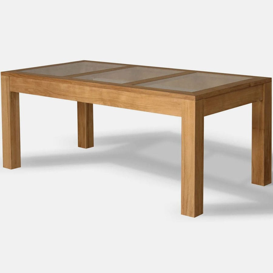 Teak dining table glass top