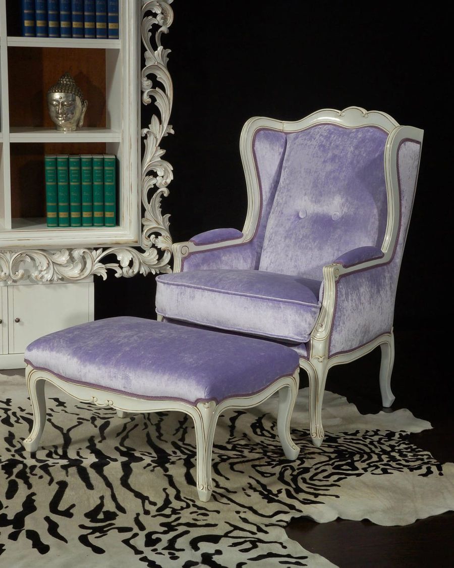 Louis XV bergere wings back and stool mahogany frame