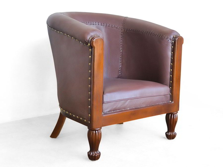 Teak leather tub chair